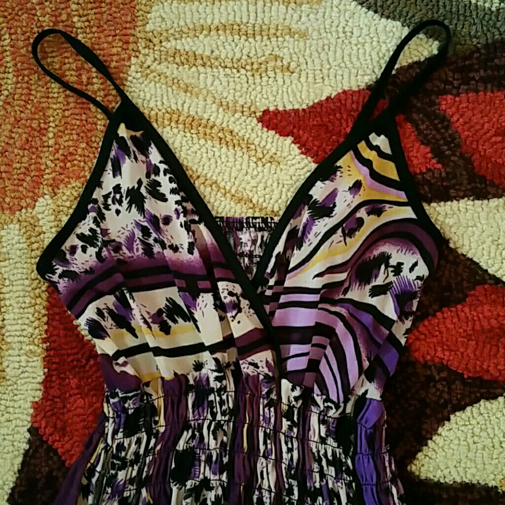 Multi Colored String Tie Maxi V Neck Sun Dress Wi… - image 3